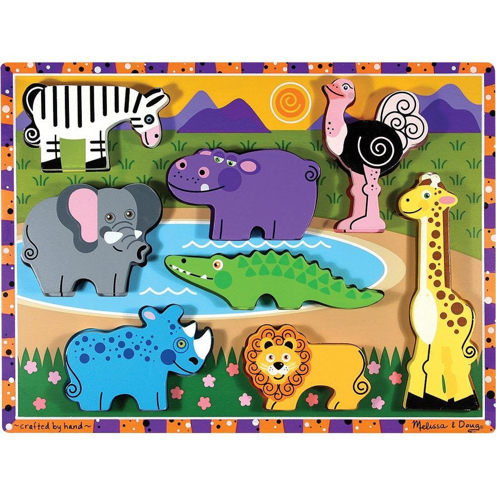 Melissa Doug Deluxe Wooden Safari Animals Chunky Puzzle Ages 2+