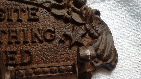 Cast Iron  -  Ornate Cast Iron Sign - Nothing Happened 1897 - Olde Church Emporium