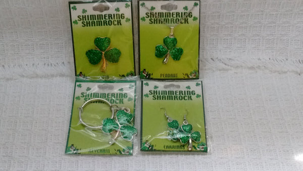 Shimmering Shamrock Novelties - Pin, Pendant, Earrings, Keychain - Olde Church Emporium