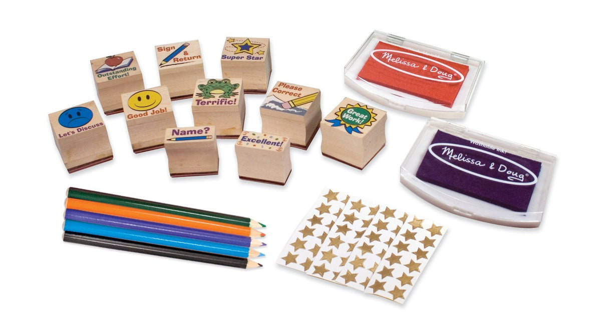 Melissa and Doug Wooden Classroom Stamp Set With 10 Stamps, 5