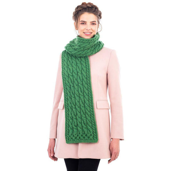 Merino Wool Cable Knit Scarf 69 x 8 Inches Made in Ireland 3 Colors - Olde Church Emporium