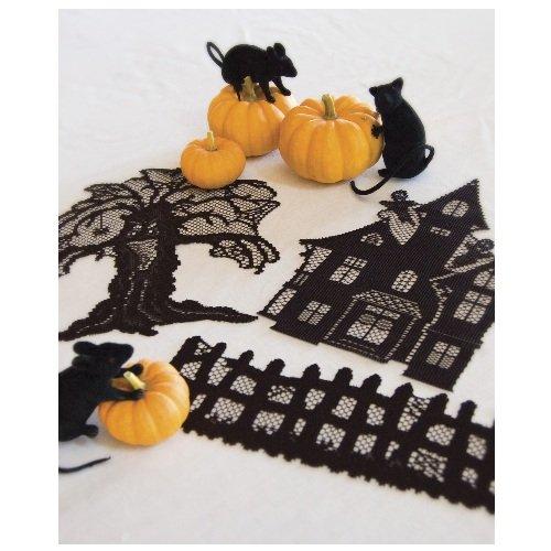 Heritage Lace Spooky Hollow House, Tree and Fence, Black, Set of 3 Accent Made in USA - Olde Church Emporium