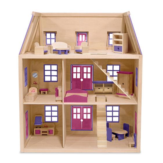 Melissa & Doug - Furnished Multi Level Solid Wood Dollhouse 18 Pieces Furniture - Olde Church Emporium