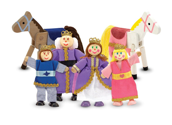 Melissa & Doug Royal Family Wooden Poseable Doll Set for Castle and Dollhouse (6 pcs) - 4 Dolls, 2 Horses (3-4 inches each) - Olde Church Emporium