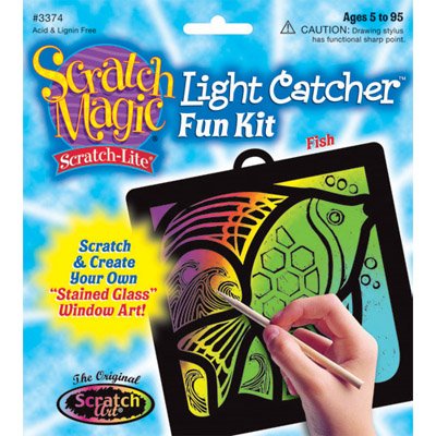 Melissa and Doug - Scratch Art "Fish" or "Flower" Light Catcher Fun Kit Ages 5 to 95 [Home Decor]- Olde Church Emporium
