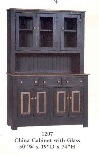 Amish Made China Cabinet with Glass - Primitive Black - Made in USA - Olde Church Emporium