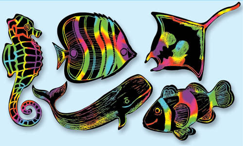 Scratch Art® Classroom Packs - Scratch Art Sea Life Scratchin' Shapes Group  Pack