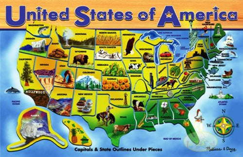 Melissa and Doug Deluxe Wooden United States of America Map Puzzle 000772037976 Ages 5