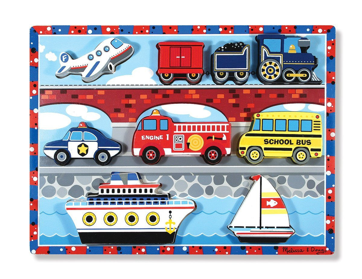 Melissa & Doug Vehicles Wooden Chunky Puzzle - Plane, Train, Cars, and Boats (9 pcs) [Home Decor]- Olde Church Emporium
