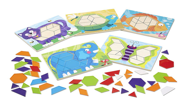 Melissa & Doug - Animal Pattern Blocks Set With 5 Double-Sided Wooden Boards and 47 Multi-Shaped Blocks [Home Decor]- Olde Church Emporium