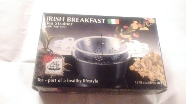 The Empress Irish Breakfast Boxed Tea Strainer with Drip Bowl for Loose Leaf Tea 18/8 Stainless Steel - Olde Church Emporium