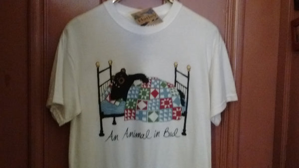 Hatley Animal in Bed T Shirt  2 Sizes, Medium, Large White Color Unisex - Olde Church Emporium