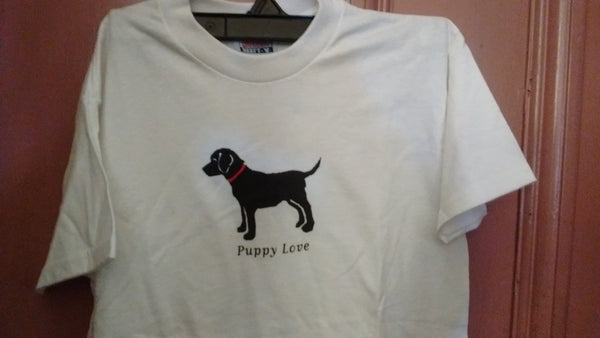 Puppy Love Cotton Tee Shirt White 3 Sizes White Small 6-8, Medium 10-12, Large 14-16 - Olde Church Emporium