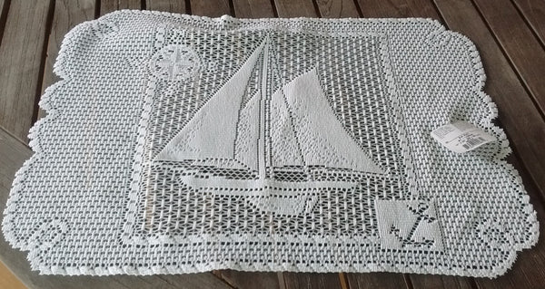 Heritage Lace Set Sail Runners, Placemats in White Nautical, Ship, Lighthouse Made in USA - Olde Church Emporium