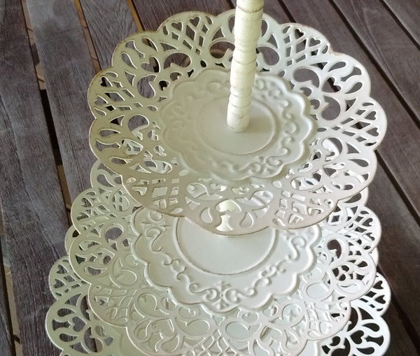 White Metal Cluny Lace Tiered Stand - Olde Church Emporium