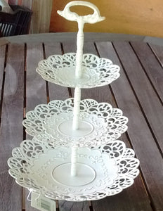White Metal Cluny Lace Tiered Stand - Olde Church Emporium