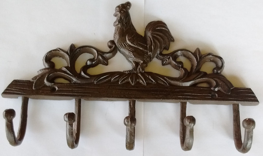 Chicken Key Rack Decorative Rooster Cast Iron Key Rack with 1 Rooster and 5 Hooks – Olde ...
