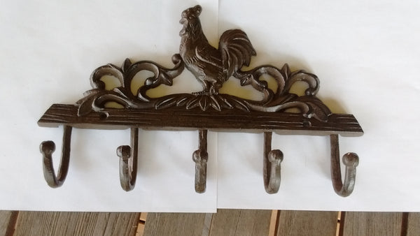 Decorative Rooster Cast Iron Key Rack with 1 Rooster and 5 Hooks