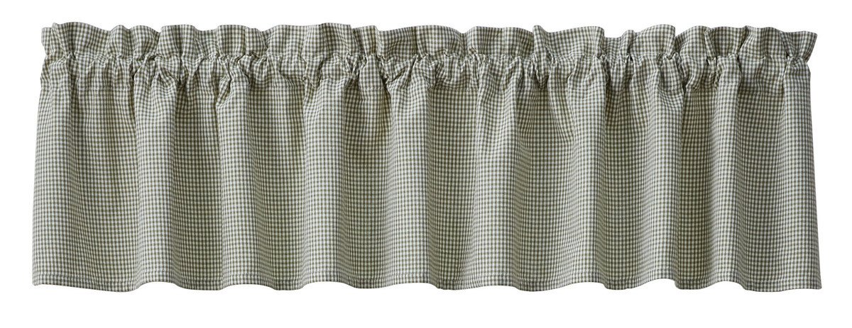 Park  Mason Jar Unlined Valance Green Gingham Check Window 72 x 14 Inches Country Farmhouse - Olde Church Emporium