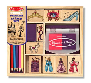 Melissa and Doug - Princess Stamp Set  Includes: 9 stamps, 2-color inkpad, 5 colored pencils [Home Decor]- Olde Church Emporium