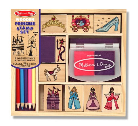 Melissa and Doug - Princess Stamp Set  Includes: 9 stamps, 2-color inkpad, 5 colored pencils [Home Decor]- Olde Church Emporium