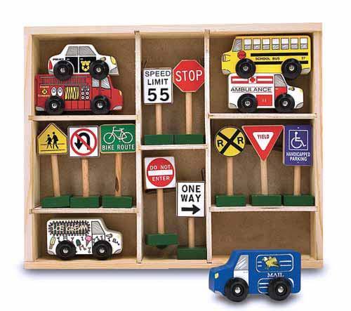 Melissa and Doug Wooden Vehicles & Traffic Signs 16 Wooden Pieces - Olde Church Emporium