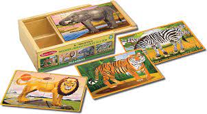Melissa and Doug Wooden Jigsaw Puzzles 4 Assorted Puzzles in a Box Wild Animals Ages 3+