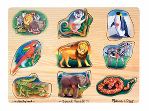 Melissa & Doug Zoo Wooden Sound Puzzle 9pc Ages 3+ Item #2691 Lion, Zebra, Penguin