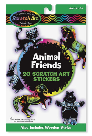 Melissa & Doug Scratch Art Sticker Kit Animal Friends, 20 Color-Reveal Stickers Ages 5 to 95 - Olde Church Emporium