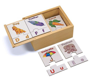 Melissa & Doug - Learn the Alphabet Puzzle Cards With Wooden Storage Box (52 pieces) [Home Decor]- Olde Church Emporium