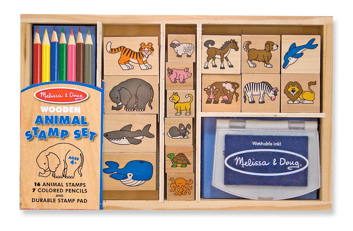 Melissa & Doug Wooden Stamp Set Safari Animals New 9 Stamps, 2- Color Stamp  Pad