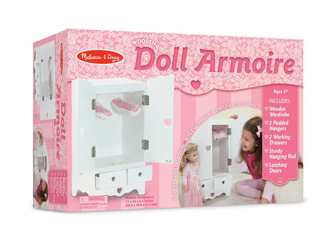 Melissa & Doug - White Wooden Doll Armoire Closet With 2 Hangers (12 x 20 x 9 inches) [Home Decor]- Olde Church Emporium