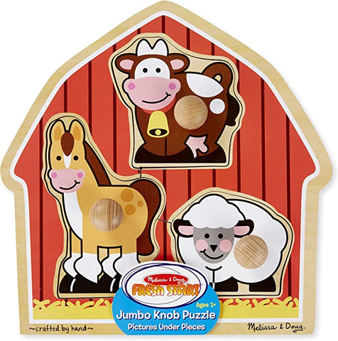 Melissa & Doug Deluxe Wooden Barnyard Animals Jumbo Knob Puzzle 3 pcs. Ages 1+