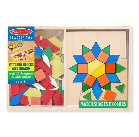 Melissa & Doug - Pattern Blocks and Boards - Classic Toy With 120 Solid Wood Shapes and 5 Double-Sided Panels [Home Decor]- Olde Church Emporium