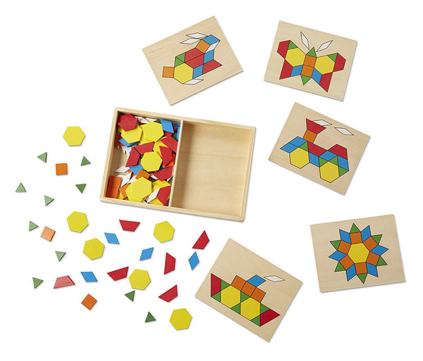 Melissa & Doug - Pattern Blocks and Boards - Classic Toy With 120 Solid Wood Shapes and 5 Double-Sided Panels [Home Decor]- Olde Church Emporium