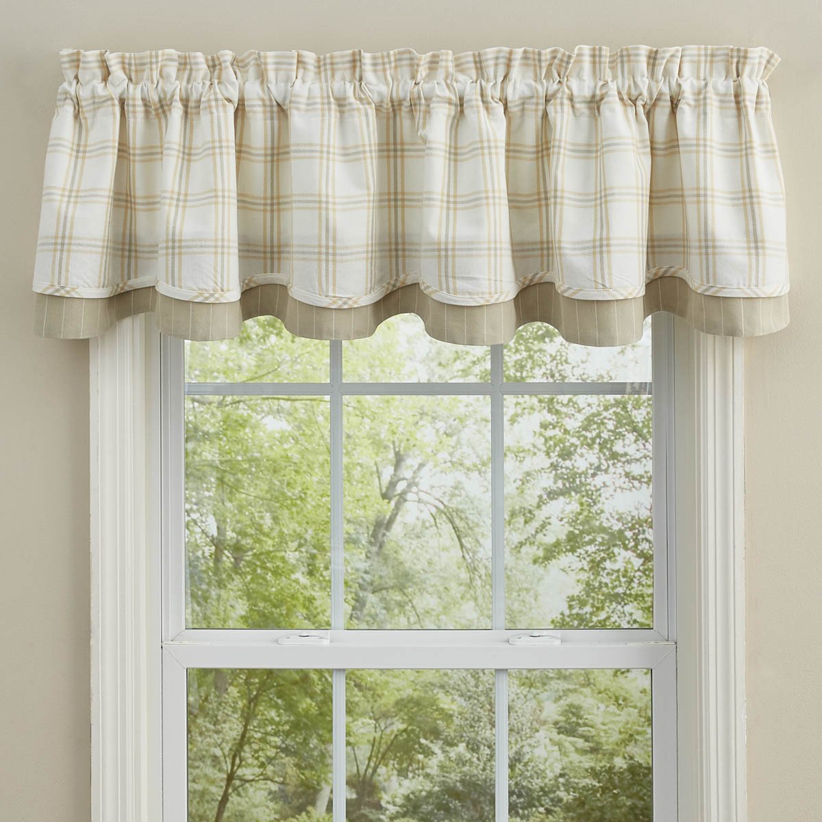 Park Designs Cocoa Butter, Taupe, Ivory Plaid Lined/Unlined Window Valances - 72 x 14/16 Inches - Olde Church Emporium
