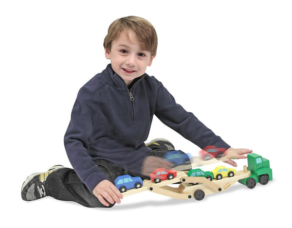 Melissa & Doug - Car Carrier Truck and Cars Wooden Toy Set With 1 Truck and 4 Cars [Home Decor]- Olde Church Emporium