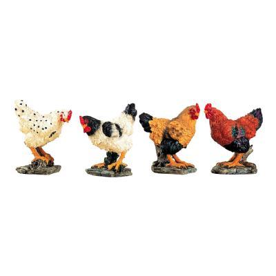 Set of 4 Farm Animal Chickens Hens 4 Inch Tabletop Shelf Figurines Decor - Olde Church Emporium