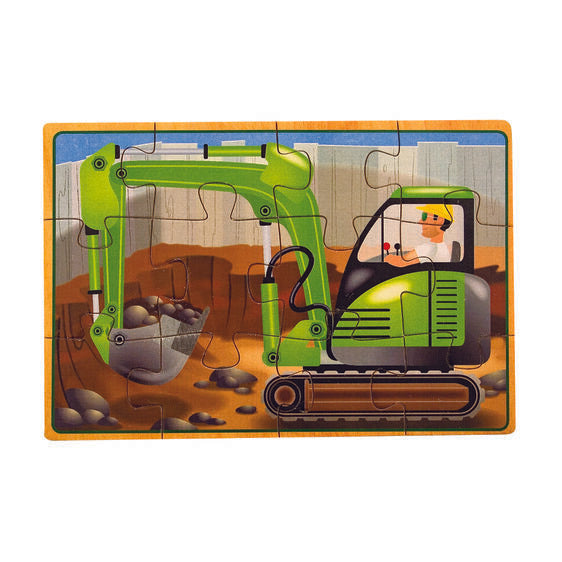 Melissa and Doug Wooden Jigsaw Puzzles 4 Assorted Puzzles in a Box Construction Vehicles Ages 3+