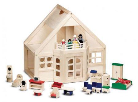 Melissa & Doug - Fully Furnished Solid Wood Dollhouse 18 Pieces Furniture 4 Dolls - Olde Church Emporium