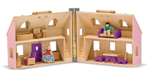 Melissa & Doug Fold and Go Wooden Dollhouse With 2 Dolls and Wooden Furniture - Olde Church Emporium