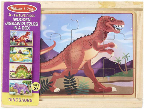 Melissa and Doug Wooden Jigsaw Puzzles 4 Assorted Puzzles in a Box Dinosaurs Ages 3+
