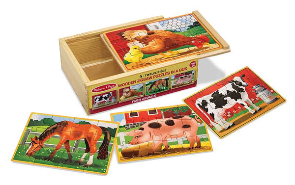 Melissa and Doug Wooden Farm Animals Puzzles in a Box 4 puzzles Ages 3+ #3793