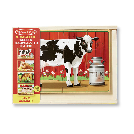 Melissa and Doug Wooden Farm Animals Puzzles in a Box 4 puzzles Ages 3+ #3793