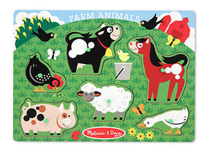 Melissa and Doug Farm Animals Wooden Peg Puzzle (6pcs) Ages 2+ 000772033831