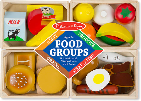 Melissa & Doug Food Groups 21 Hand Painted Wooden Pieces and 4 Crates Ages 2+ Item # 271