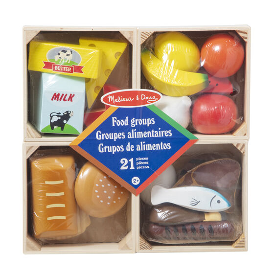Melissa & Doug Food Groups 21 Hand Painted Wooden Pieces and 4 Crates Ages 2+ Item # 271