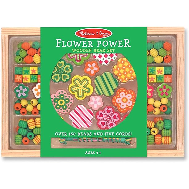 Melissa & Doug flower Power Wooden Bead Set With 150+ Beads and 5 Cords for Jewelry-Making