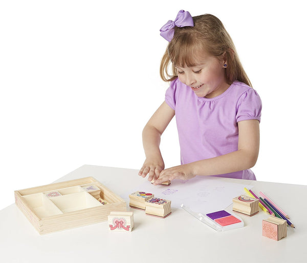 Melissa & Doug - Wooden Stamp Set: Friendship - 9 Stamps, 5 Colored Pencils, and 2-Color Stamp Pad [Home Decor]- Olde Church Emporium