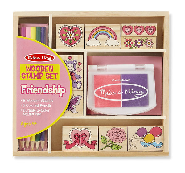 Melissa & Doug - Wooden Stamp Set: Friendship - 9 Stamps, 5 Colored Pencils, and 2-Color Stamp Pad [Home Decor]- Olde Church Emporium